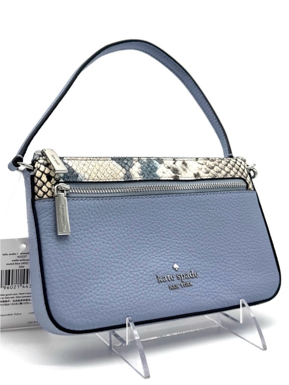 Kate Spade Leila Convertible Leather Mini Pachette Bag Snakeskin Blue